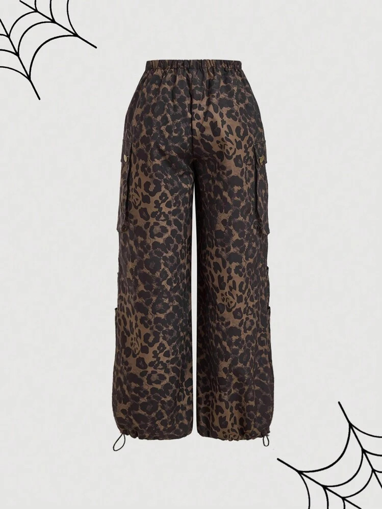 SHEIN MOD Leopard Print Cargo Pants, Women's Straight Casual Trousers,Loose Leopard Print Pants,Leopard Pants,Renaissance Fair,Maroon,Fall Outfits,Tall Women ,Brown Pants,Baggy Women | SHEIN