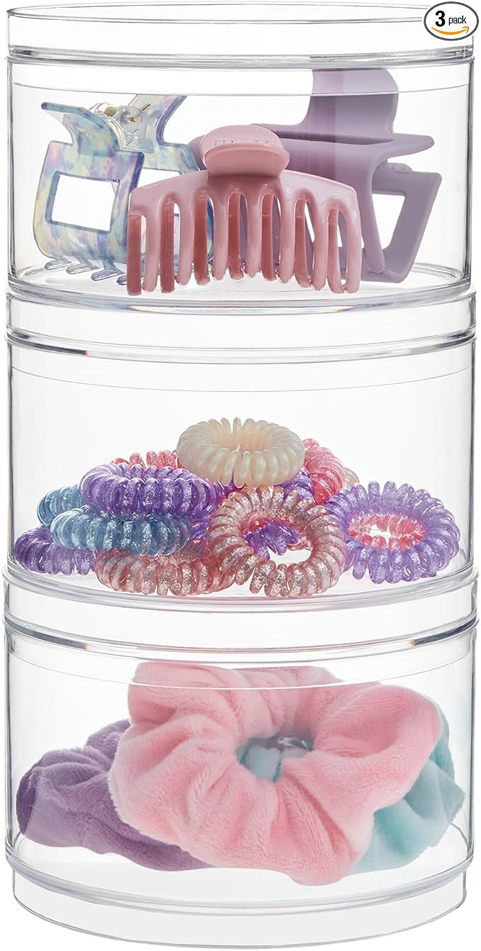 STORi Bella Stackable Clear Plastic Container (Set of 3) Round Vanity Storage Organizers with Lid... | Amazon (US)