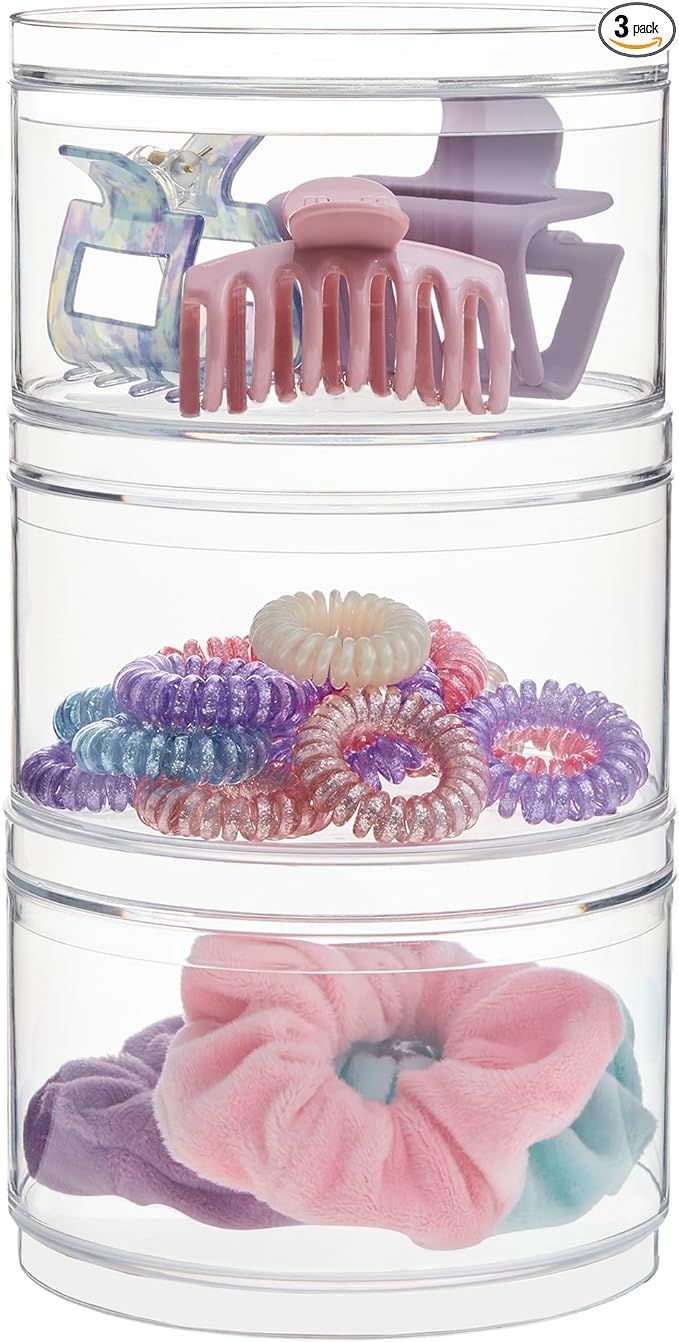 STORi Bella Stackable Clear Plastic Container (Set of 3) Round Vanity Storage Organizers with Lid... | Amazon (US)