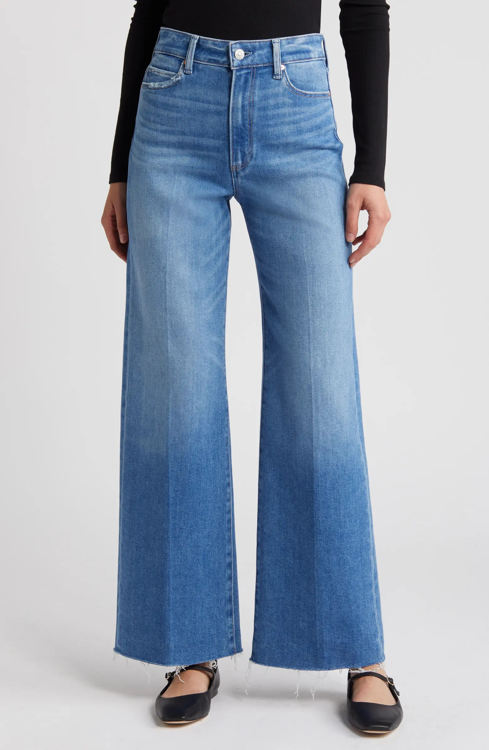 PAIGE Anessa High Waist Raw Hem Wide Leg Jeans | Nordstrom | Nordstrom