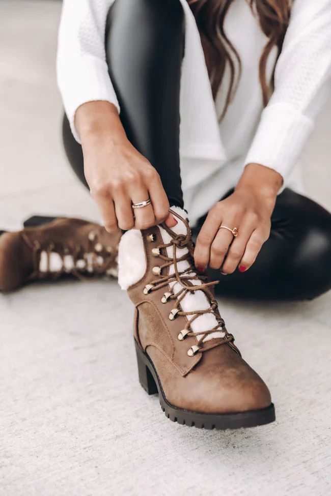 Candice Tan Lace Up Booties | The Pink Lily Boutique