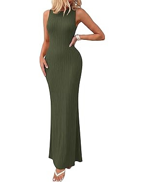 PRETTYGARDEN Women's 2026 Summer Casual Maxi Dresses Ribbed Knit Sleeveless Bodycon Elegant Going... | Amazon (US)