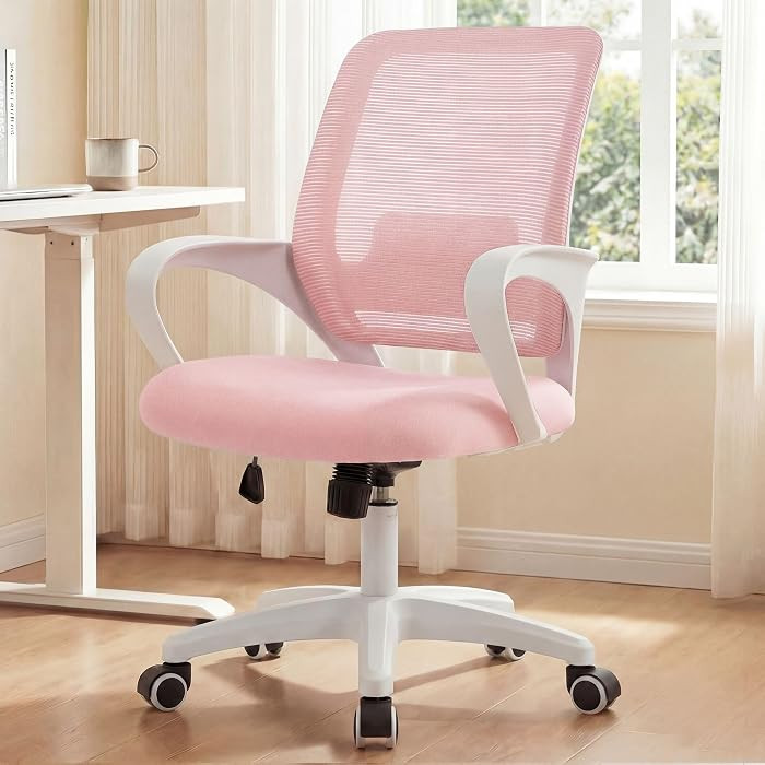 NEO CHAIR Office Desk Ergonomic Computer Mesh Chair with Lumbar Mid Back Support Adjustable Height Swivel Rolling Wheels Comfy Task Vanity Chair for Home Bedroom Study (Pastel Pink) | Amazon (US)