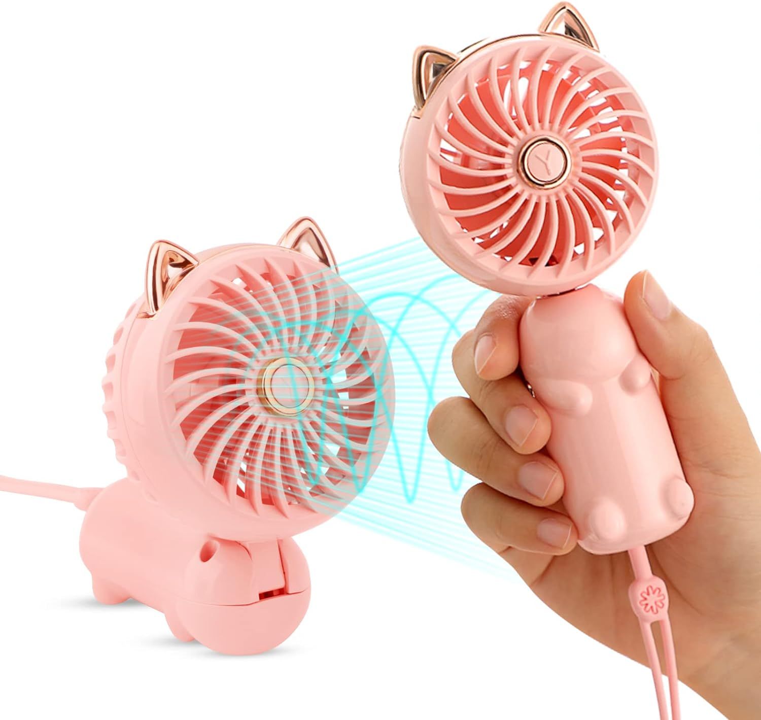 Portable Handheld Fan, Mini USB Hand Fan with Rechargeable Battery and 3 Speeds, Cute Personal Sm... | Amazon (UK)