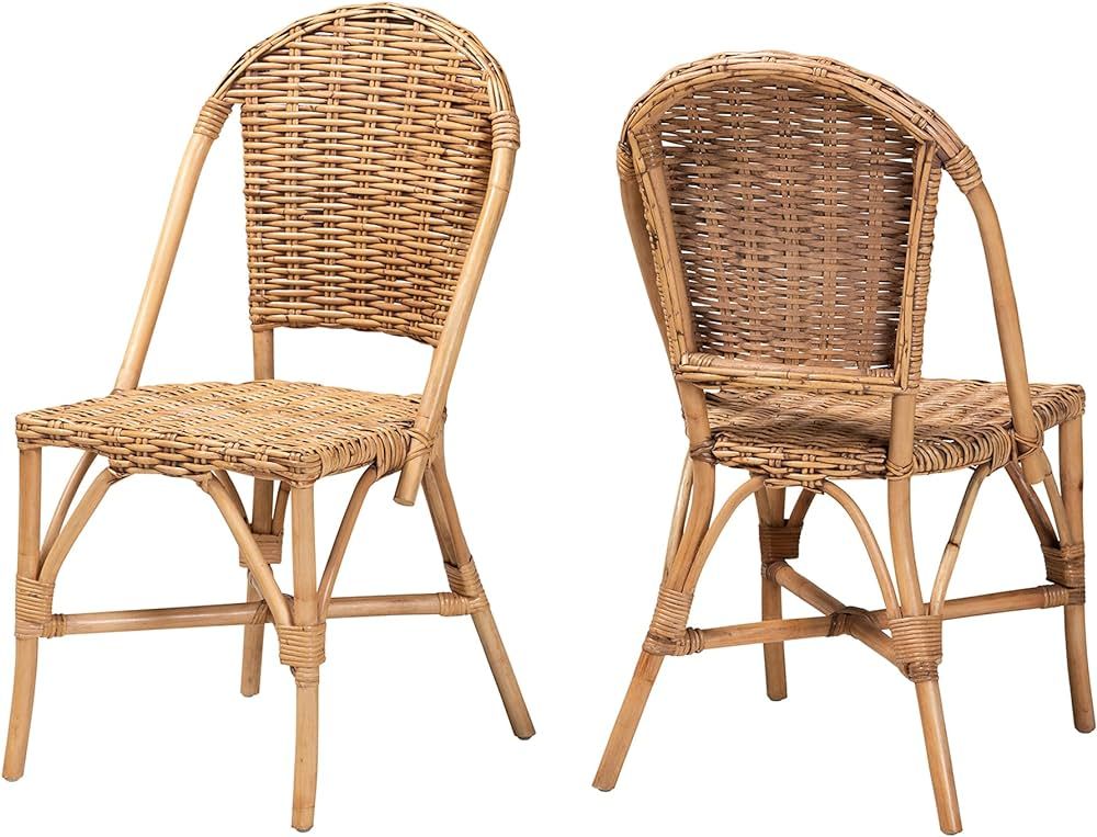 Baxton Studio Neola Dining Chair Dining Chair Natural Rattan 2-Piece Dining Chair Set | Amazon (US)
