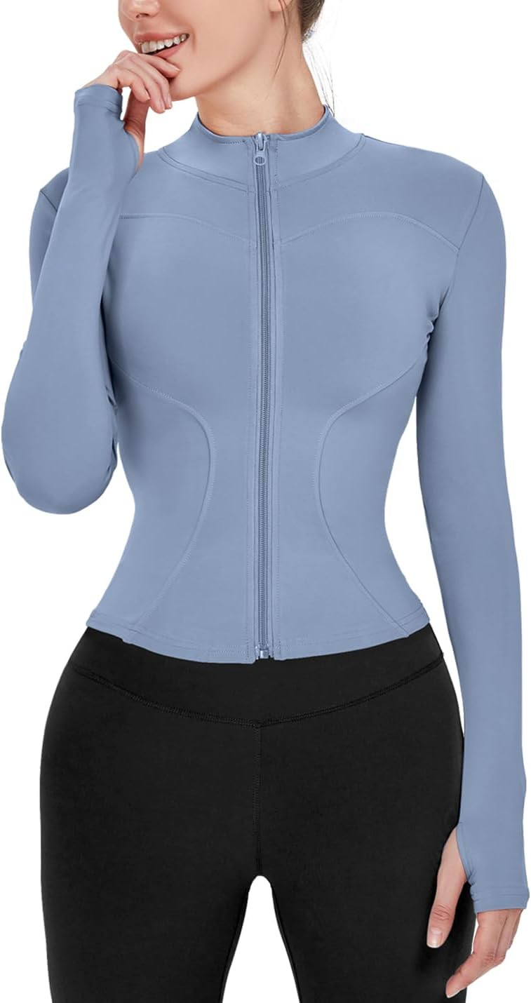 Gacaky Women's Slim Fit Lightweight Athletic Full Zip Stretchy Workout Running Track Jacket with ... | Amazon (US)