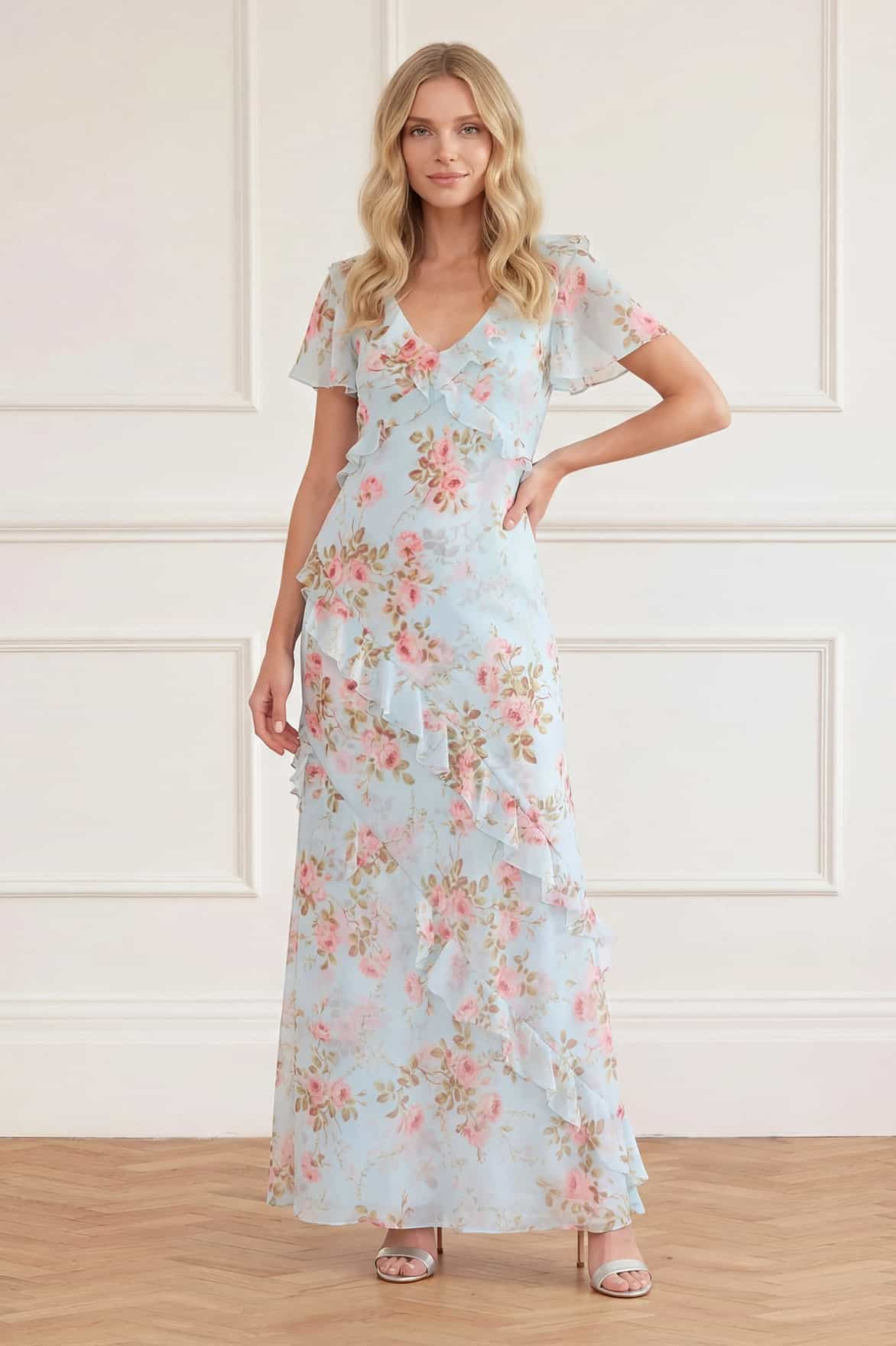 Summer's Rose Georgette V-Neck Gown | Needle & Thread