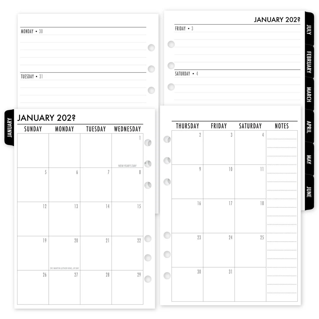 A5 Tabbed Complete Horizontal Calendar Refill, 5.83 X 8.27, Printed Ring Planner Insert, Dated 12... | Etsy (US)