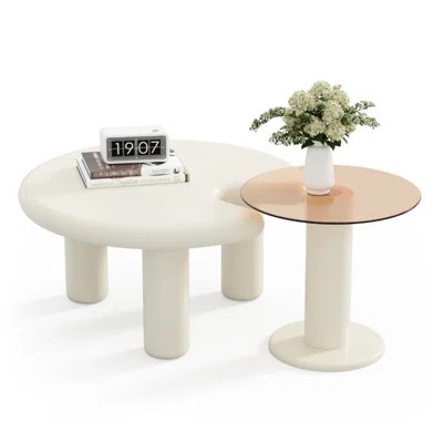 Modern Beige Coffee Table With Pattern For Living Room, Round Edge, Easy Setup Design Home, And Maintenance | Wayfair North America