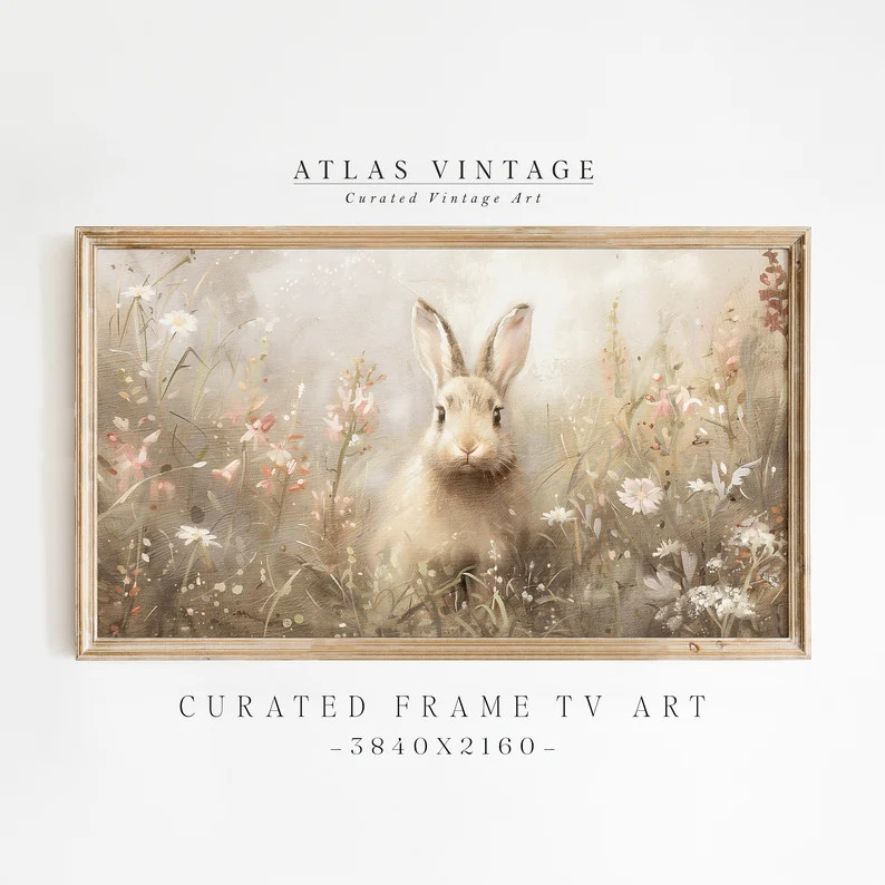 Easter Bunny Frame Tv Art, Spring Rabbit Painting, Vintage Spring Decor, Nursery Samsung Frame Tv... | Etsy (US)
