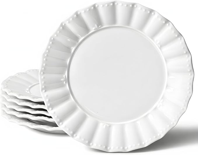HOMBENE Dessert Plates 8 Inches Set for 6 Ceramic Serving Plates,plates for Cake Waffles,Wavy Sty... | Amazon (US)