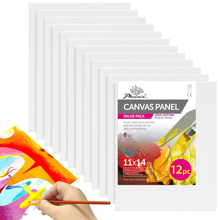 PHOENIX Painting Canvas Panels 11x14 Inch, 12 Value Pack - 8 Oz Triple Primed 100% Cotton Acid Fr... | Amazon (US)