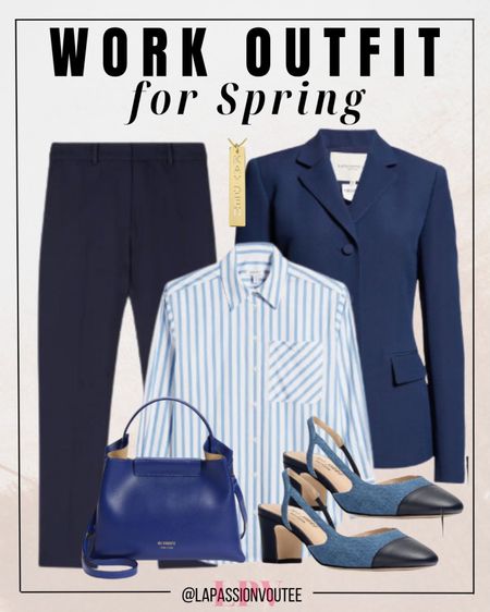 Effortlessly chic and impeccably tailored: Elevate your style with a classic blazer layered over a crisp stripe shirt, paired with slim fit pants for a sleek silhouette. Complete the ensemble with a leather shoulder bag and elegant slingback pumps for a sophisticated look that seamlessly transitions from office to evening.

#LTKstyletip #LTKSeasonal