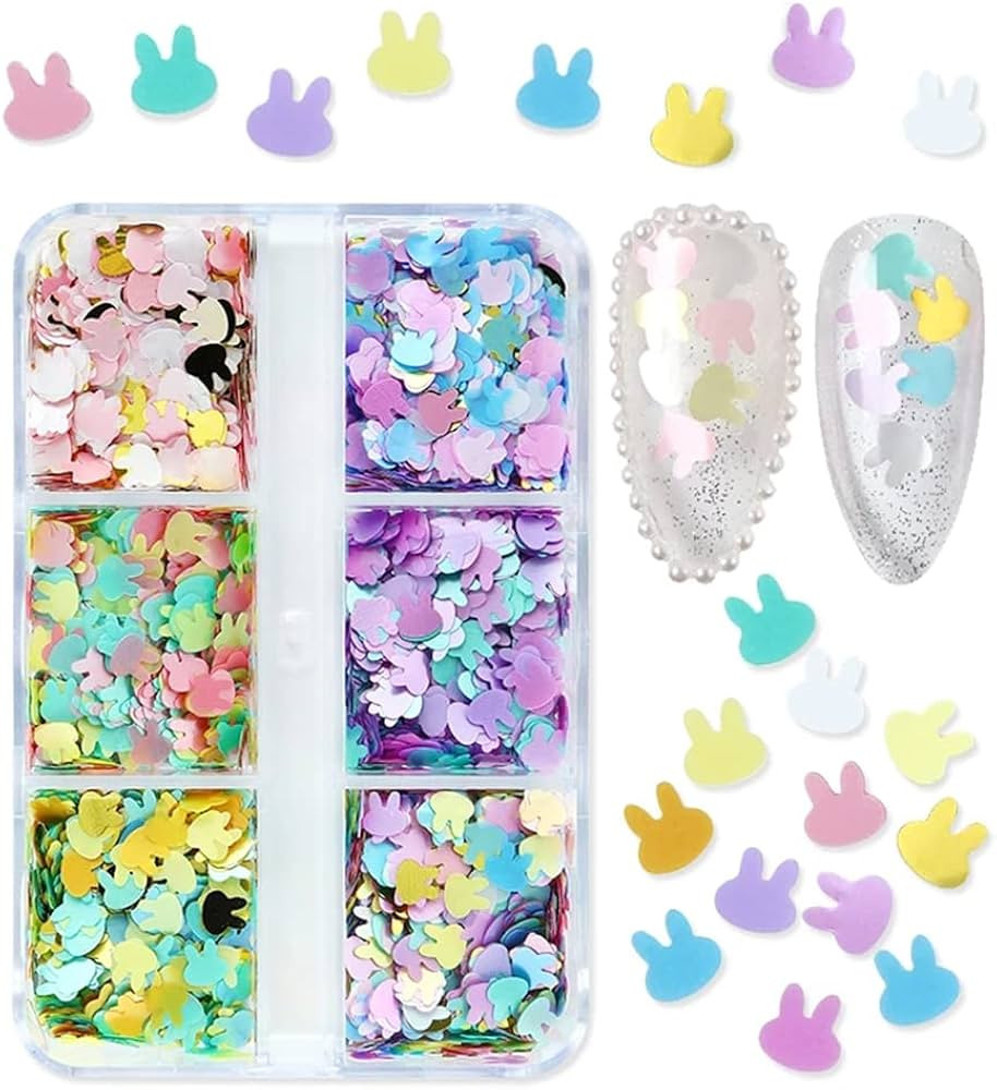Easter Nail Art Glitters Bunny Nail Art Supplies Sequins 3D Holographic Easter Rabbit Nail Flake ... | Amazon (US)