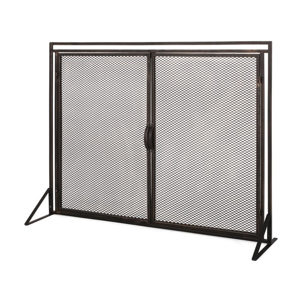 Noble House Cartwright Iron Fireplace Screen, Black Brushed Gold | Walmart (US)