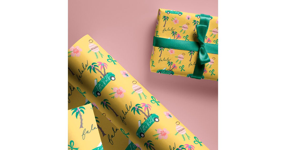 Tropical Christmas Fala Lets Roll Teal Convertible Wrapping Paper | Zazzle