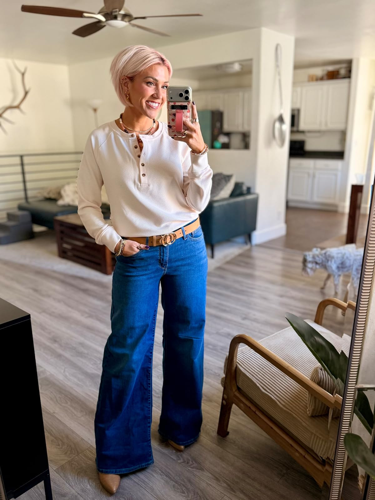 Brand new Levi’s 318 shaping jeans - they’re so so good! (Wearing the 28!) Top is the perfect long sleeve option to layer or not (small) 

 #LTKootd #LTKSaleAlert #LTKWorkwear