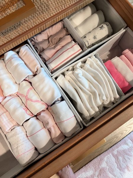 Nursery drawers organization for baby girl 🎀