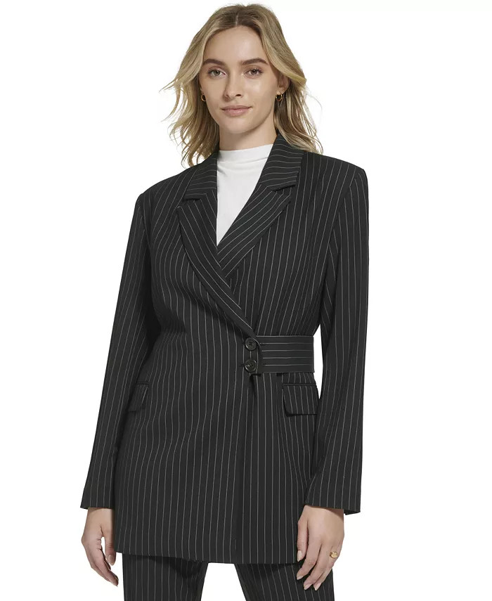 Women's Pinstripe Belted Jacket | Macy's