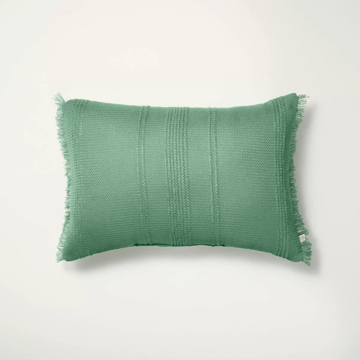 14"x20" Textured Fringe Indoor/Outdoor Lumbar Throw Pillow Green - Hearth & Hand™ with Magnolia | Target