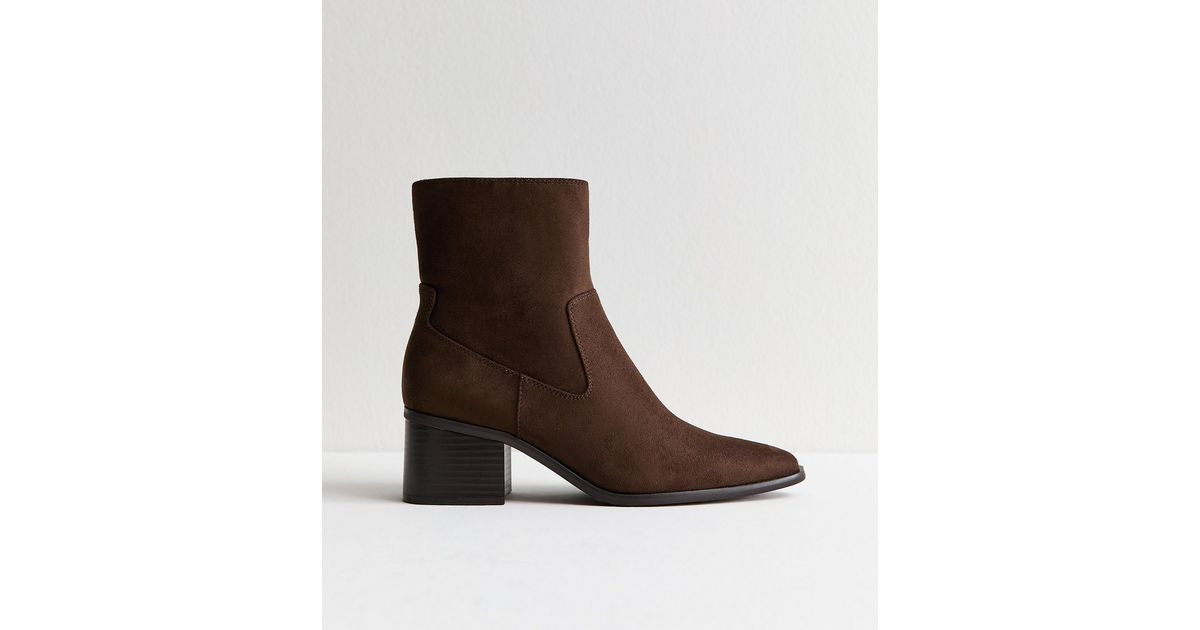 Brown Faux Suede Block Heel Ankle Boots | New Look | New Look (UK)