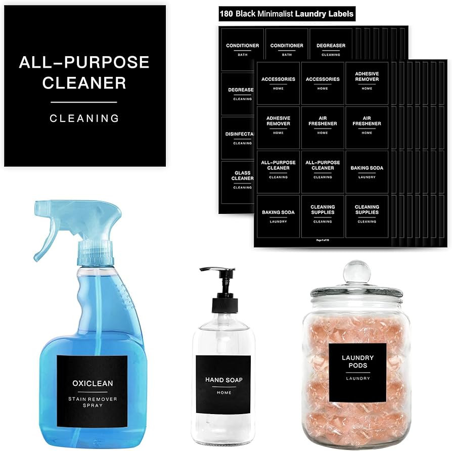 180 Black Minimalist Laundry Labels for Jars, Laundry Stickers for Containers, Cleaning for Laund... | Amazon (US)