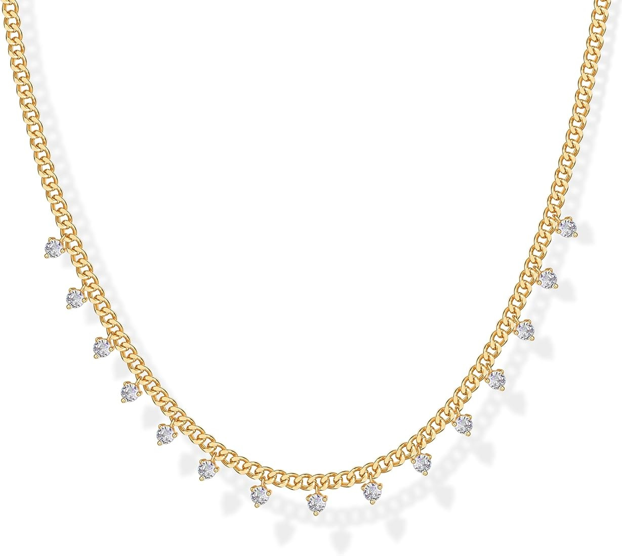 PAVOI 14K Gold Plated Station Necklace | Simulated Diamond BTY Necklace | Womens CZ Chain Necklac... | Amazon (US)