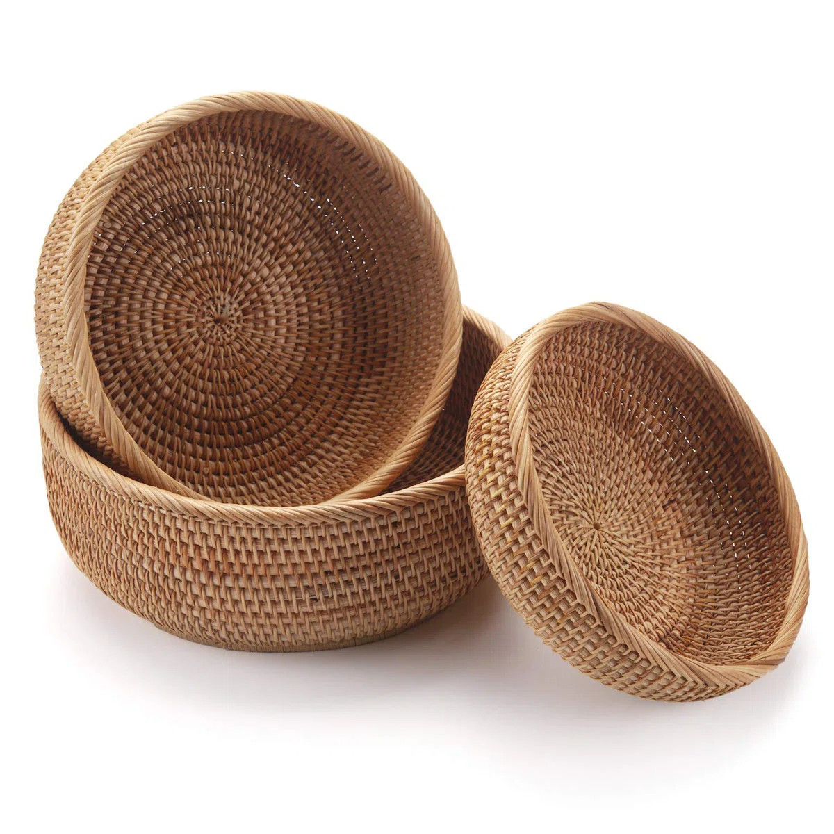 Round Rattan Fruit Baskets Woven Storage Bowls Key Holder Stackable For Shelf Kitchen Tabletop Na... | Wayfair North America