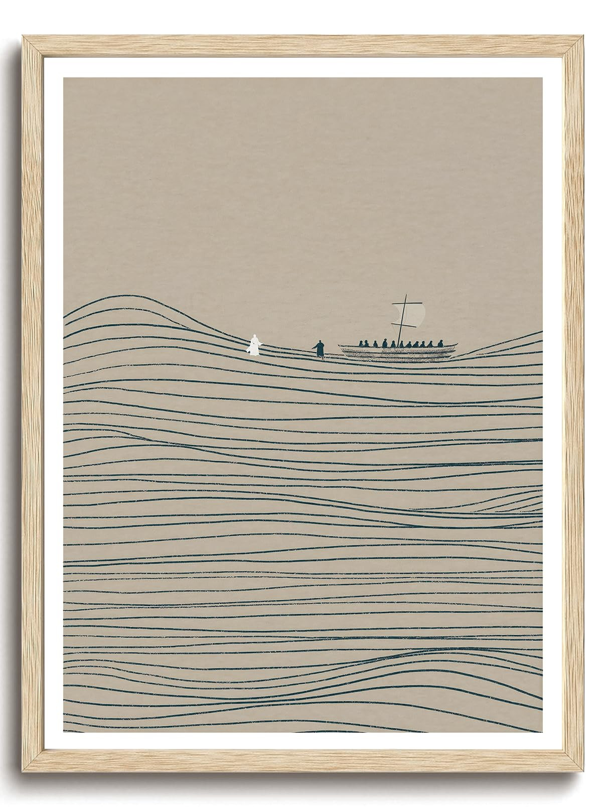 KISSFOX Jesus and Peter Walk on Water OAK Wood Framed Wall Art Christian Canvas Art Prints Modern... | Amazon (US)