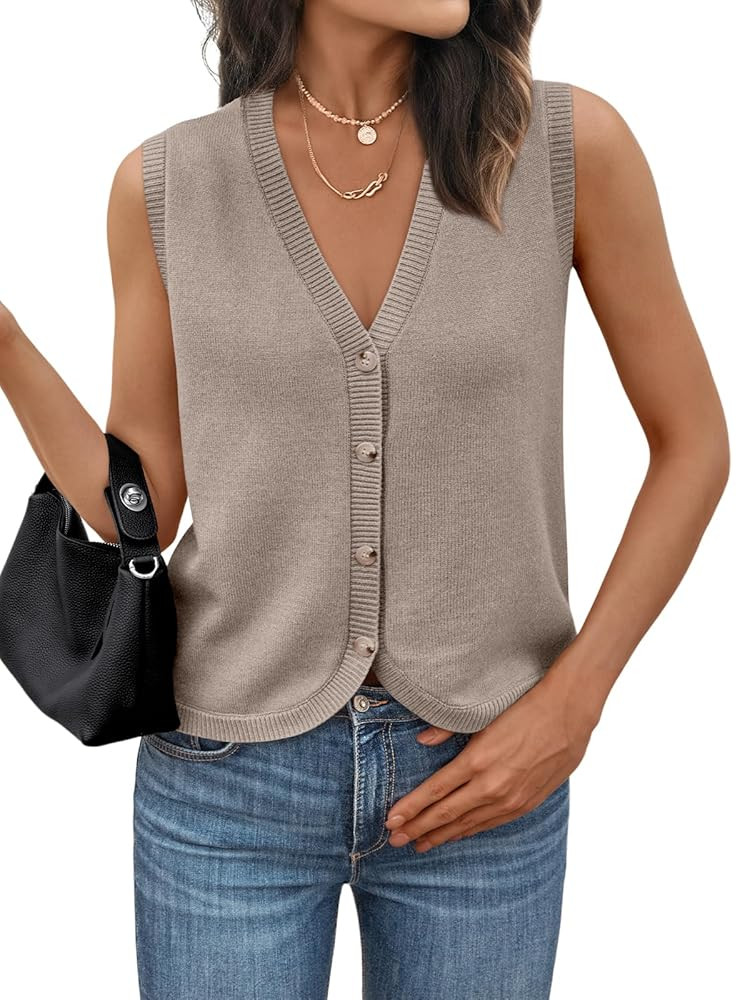 LILLUSORY Womens Fall Fashion Sweaters Vest Tops Knit Sleeveless Button Down V Neck Casual Clothe... | Amazon (US)