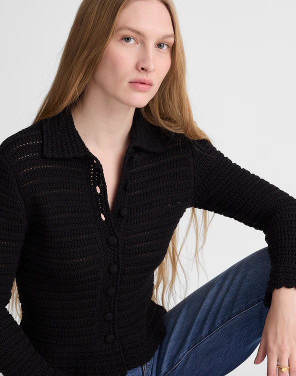 Pointelle-Knit Peplum Cardigan in 100% Cotton | Madewell