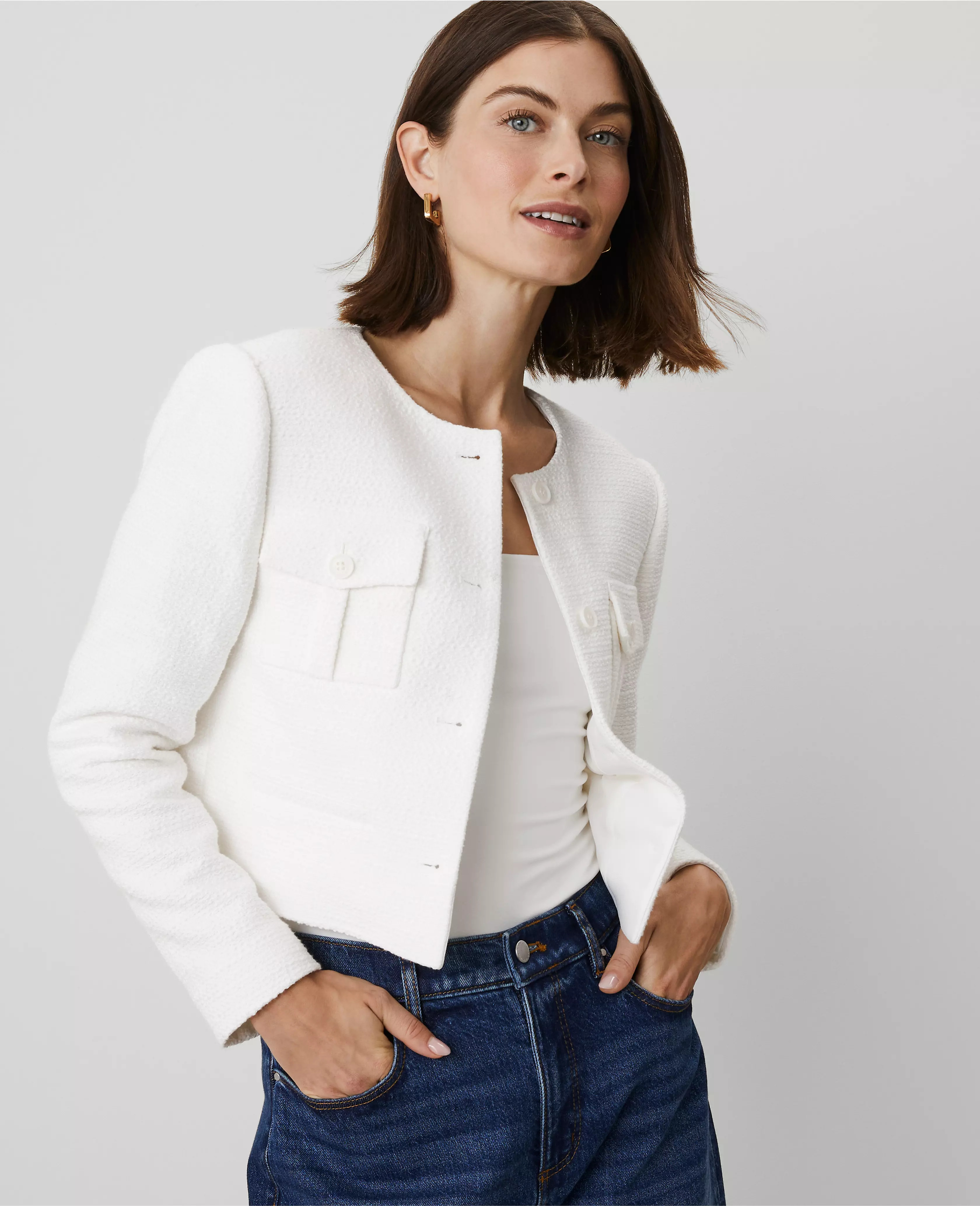 Petite Tweed Patch Pocket Cropped Jacket | Ann Taylor