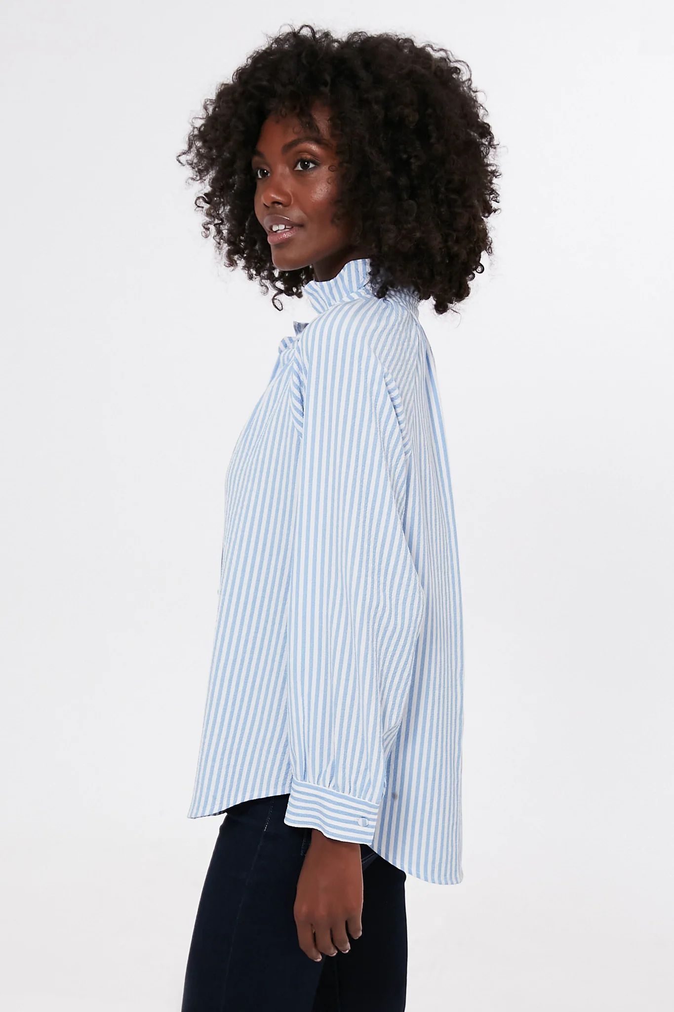 Blue Stripe Seersucker Harlee Blouse | Tuckernuck (US)