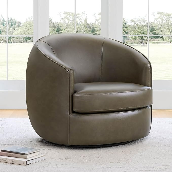 CHITA Genuine Leather Swivel Barrel Chair, Modern Comfy FSC Certified Upholstered Leather Accent ... | Amazon (US)