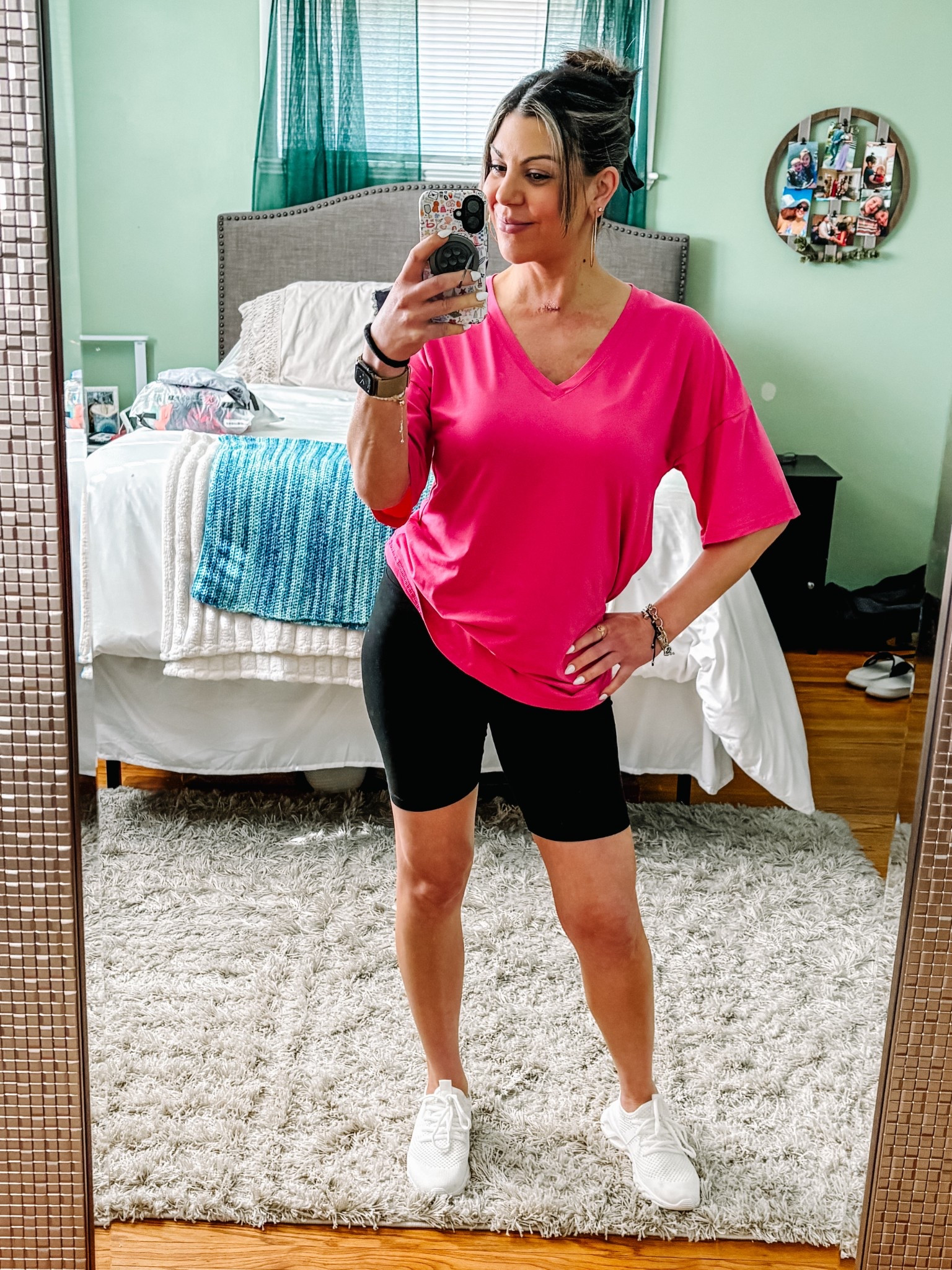 Spring Fashion!! 🩷🩷
Comfy, casual, & chic!! I love an oversized T-shirt paired with biker shorts!! 
Shorts come in a pack of 4 assorted colors, currently on sale and under $25!! 
Fits TTS!!

#LTKFindsUnder50 #LTKStyleTip #LTKSaleAlert