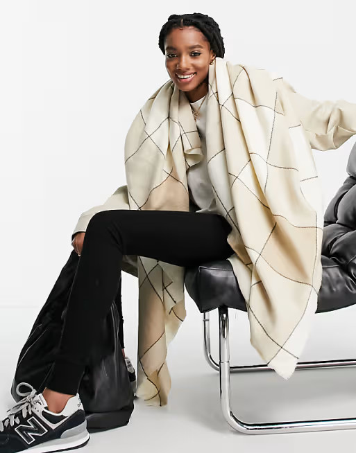 ASOS DESIGN oversized square scarf in blown up check in beige | ASOS | ASOS (Global)
