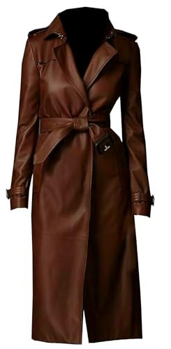 VearFit Women's Brown Leather Trench Coat - Winter Wear Stylish Designer for Every Occasions | Amazon (US)