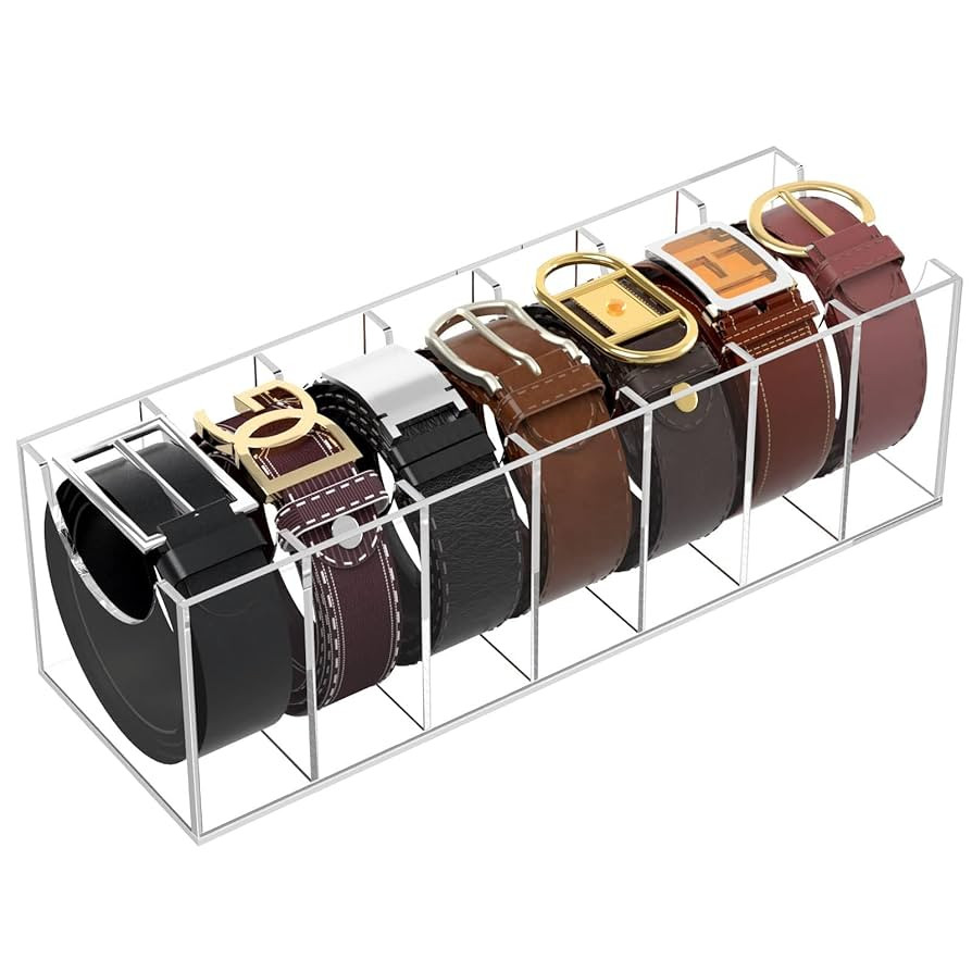 NIUBEE Belt Organizer, Acrylic Belt Storage Holder for The Closet, 7 Compartments Display Case fo... | Amazon (US)