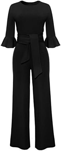 Women Sexy Half Sleeve High Waist Wide Leg Long Jumpsuits Rompers Pants with Belt | Amazon (US)