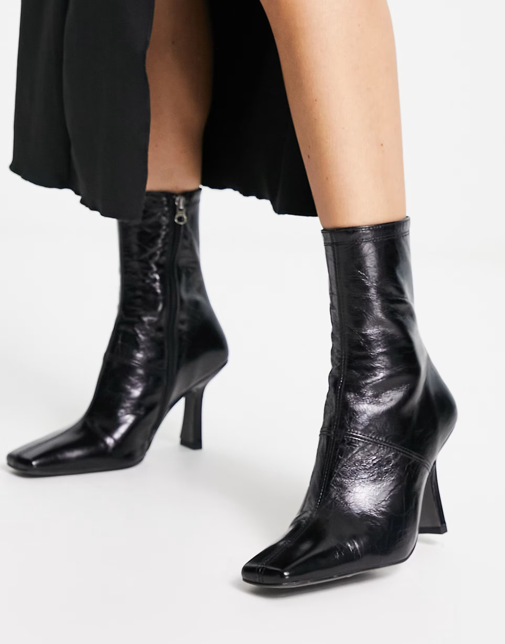 ASOS DESIGN Reign premium leather mid-heeled boots in black | ASOS (Global)