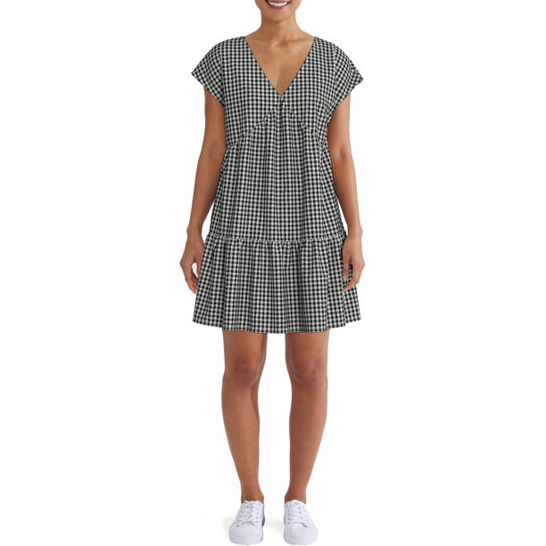 Time and Tru Women's Short Sleeve Woven V-Neck Dress - Walmart.com | Walmart (US)