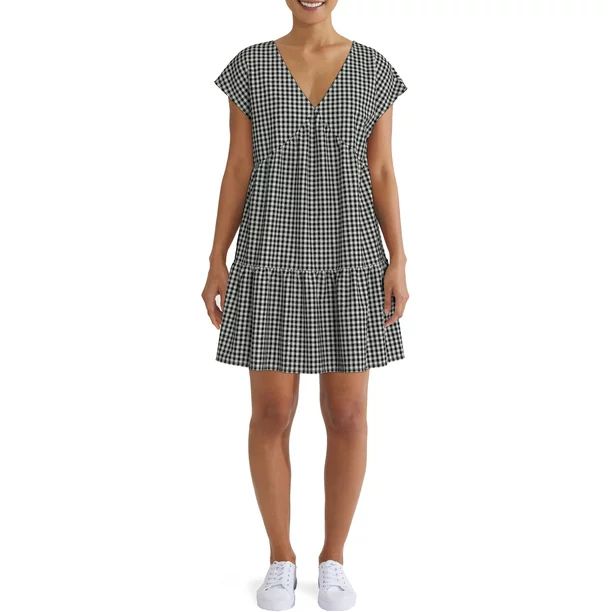 Time and Tru Women's Short Sleeve Woven V-Neck Dress - Walmart.com | Walmart (US)