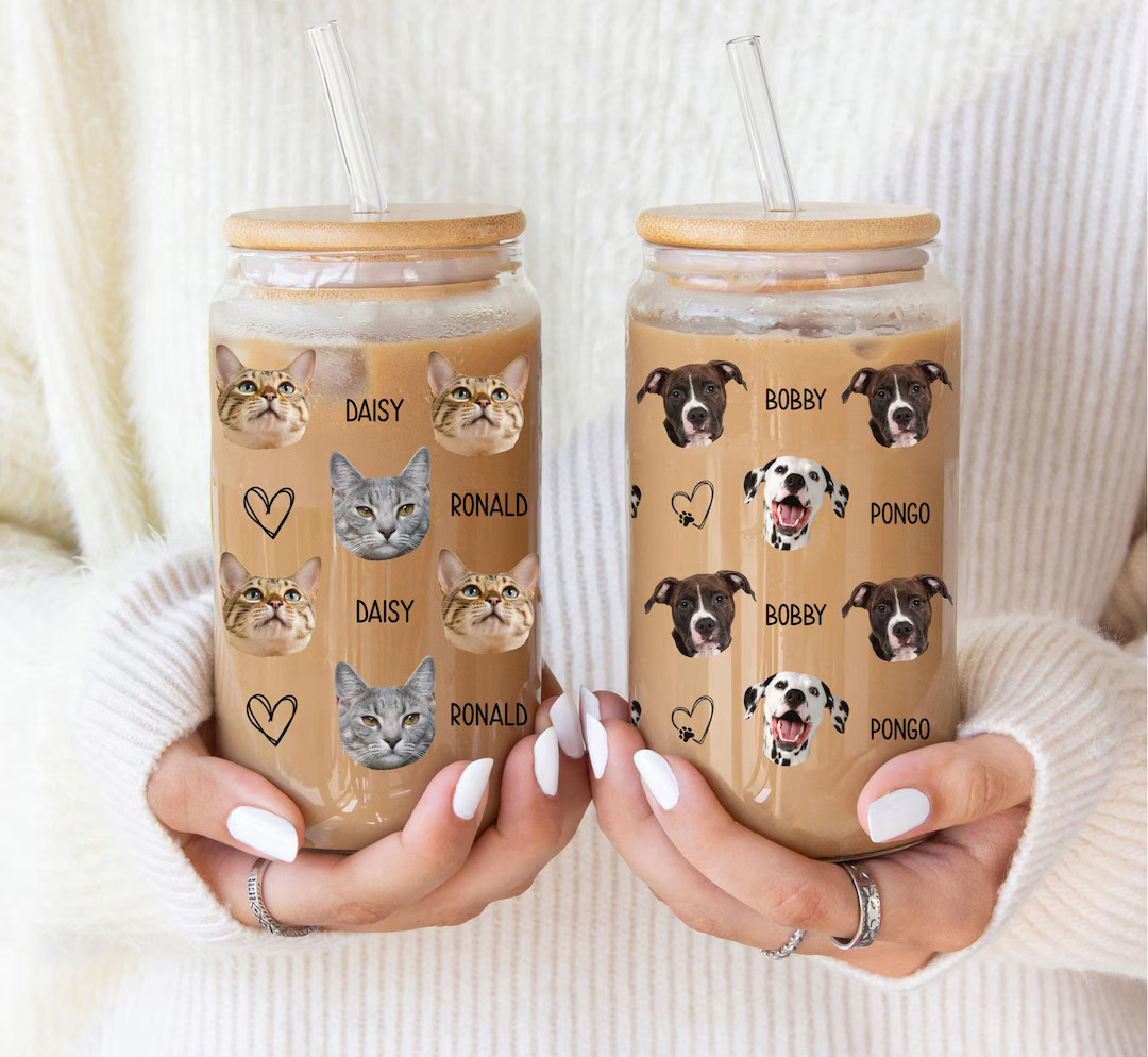 Personalized Pet Photo Glass Cup: Custom Dog or Cat Iced Coffee Cup - Etsy | Etsy (US)