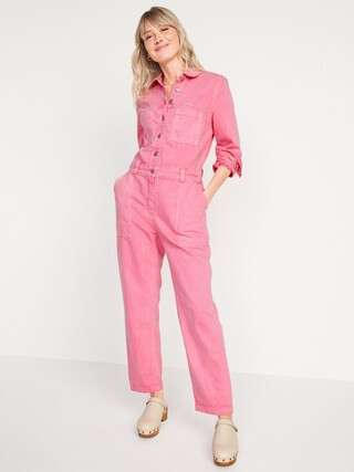 Long-Sleeve Cropped Jean Utility Jumpsuit for Women | Old Navy (US)