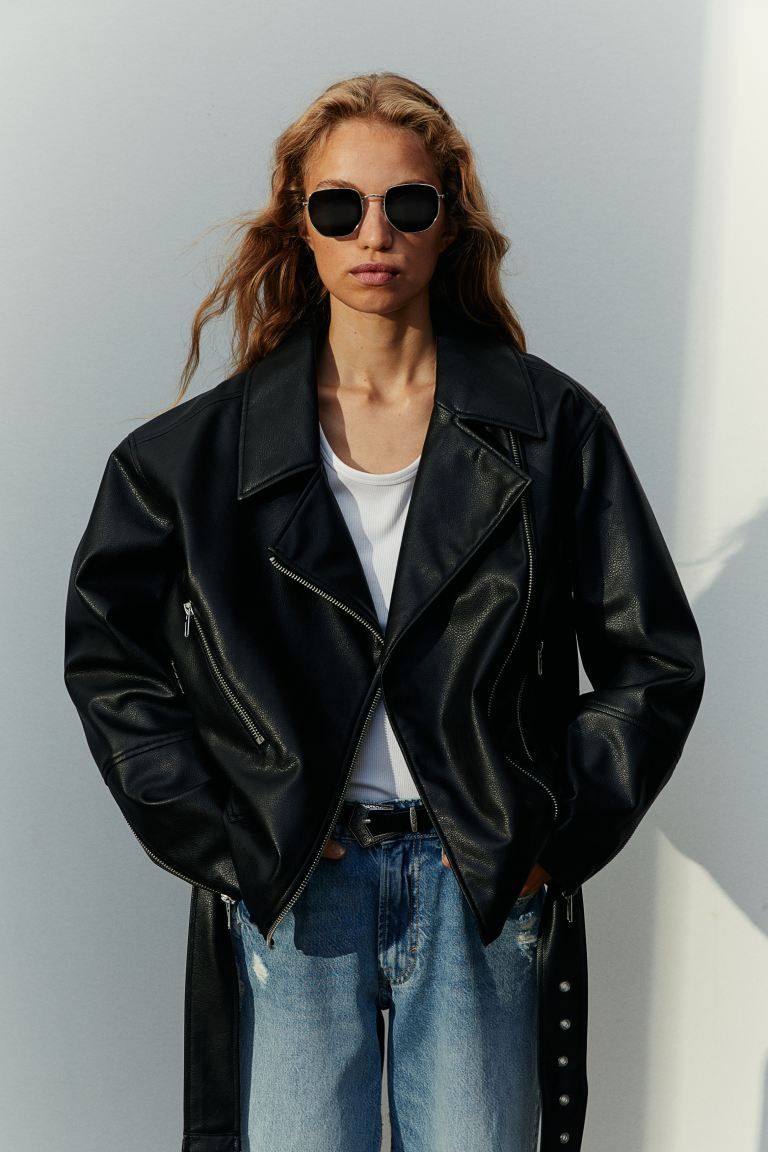 Oversized Biker Jacket - Black - Ladies | H&M US | H&M (US + CA)
