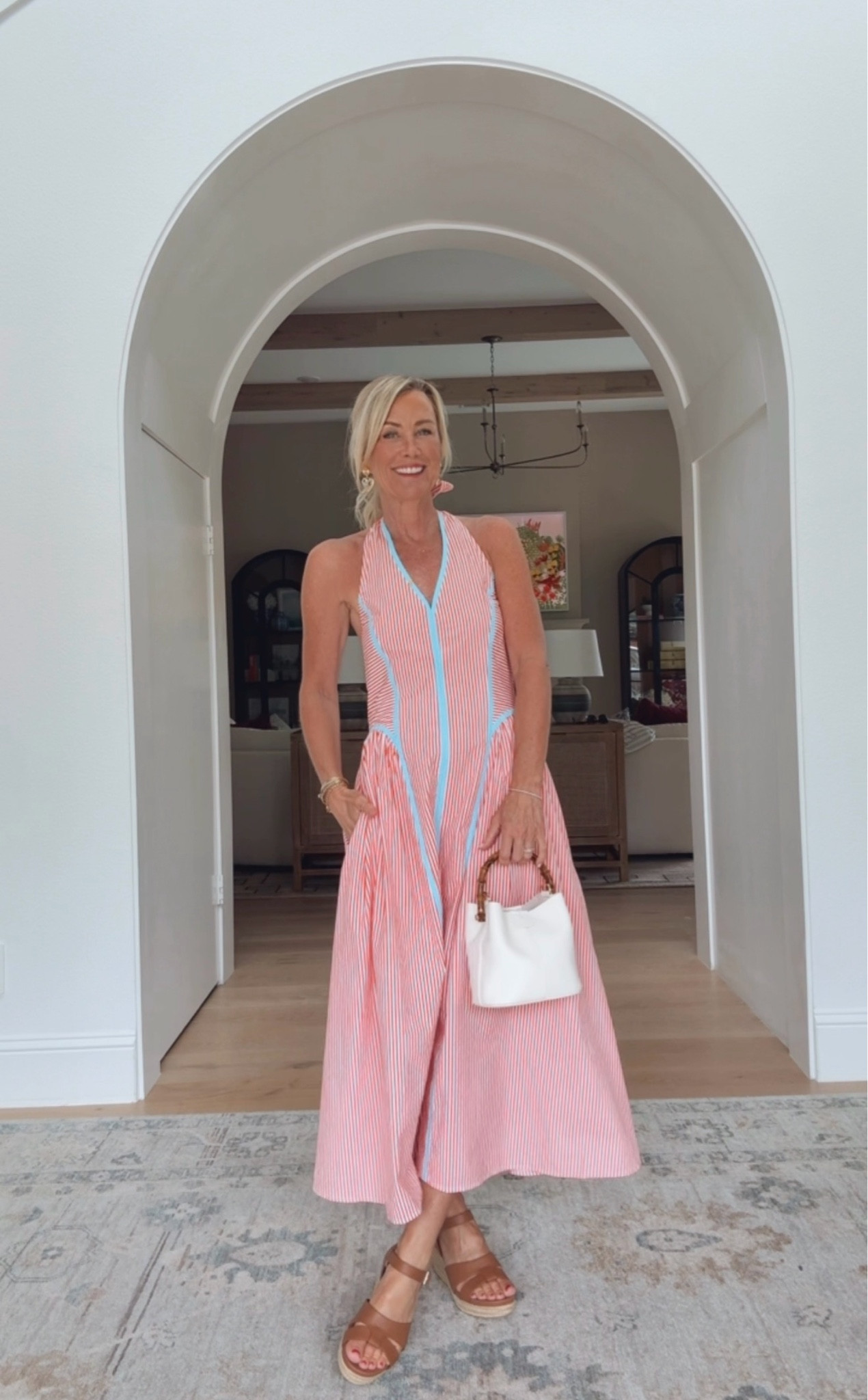 An orange and blue piped halter dress! Might be a favorite from this collection.

Dress: XS

#LTKOver40 #LTKSeasonal #LTKootd