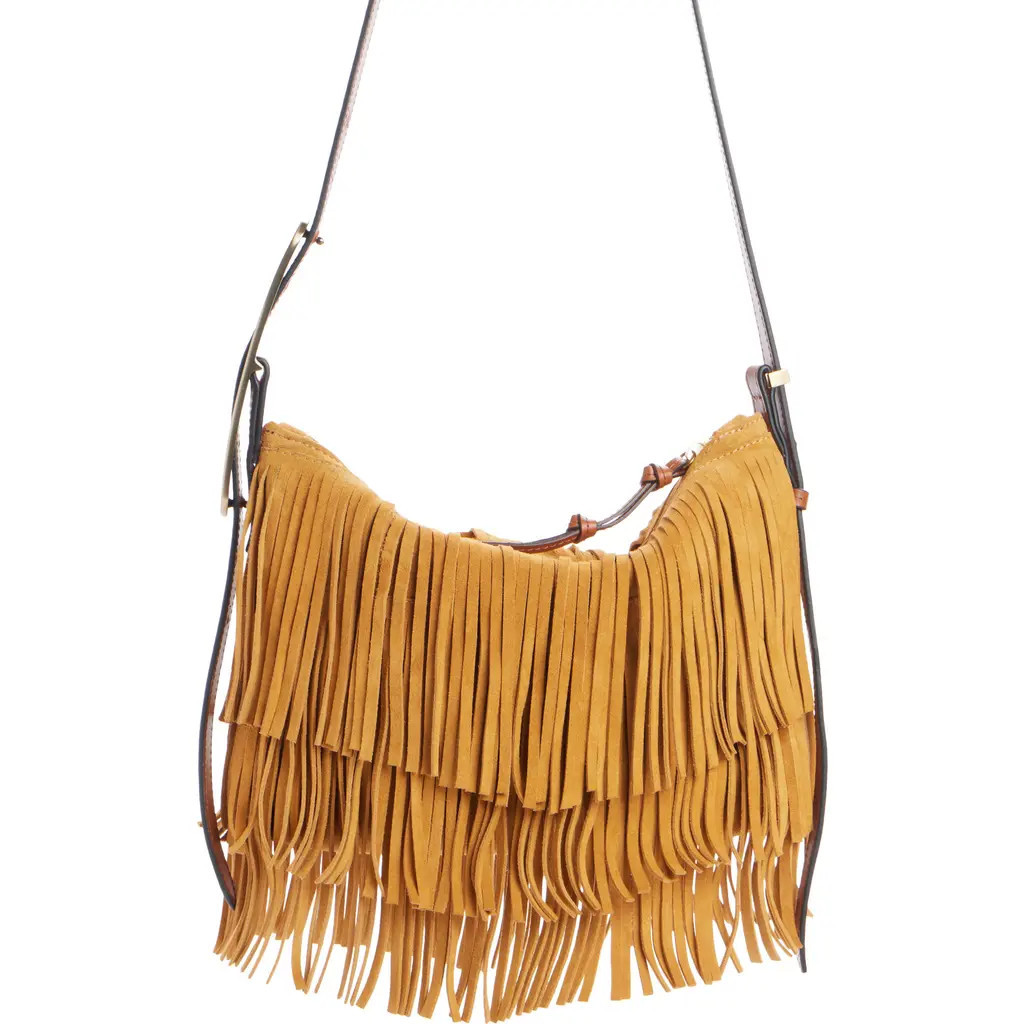 Isabel Marant Mini Leyden Fringe Suede Hobo Bag in Ochre at Nordstrom | Nordstrom