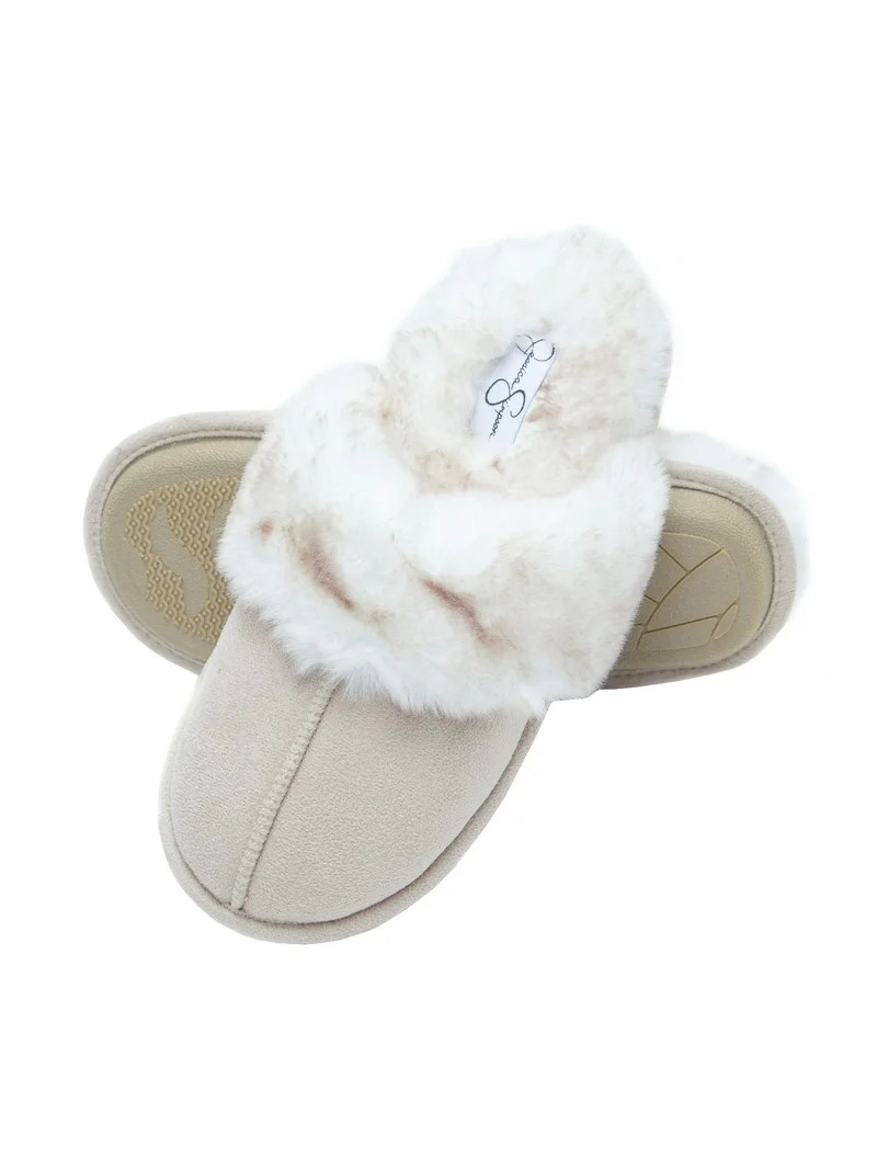 Jessica Simpson Comfy Faux Fur Womens House Slipper Scuff Memory Foam Slip On Anti-Skid Sole | Walmart (US)