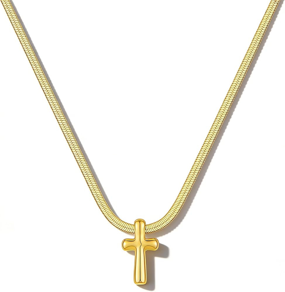 Dainty Cross Necklace for Women 18K Gold Plated Small Puffy Bubble Cross Pendant Necklaces Snake ... | Amazon (US)
