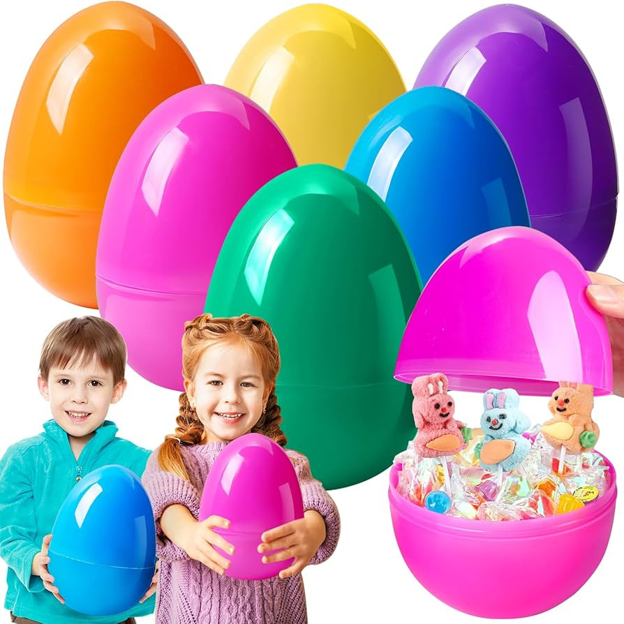 6 Inch Jumbo Easter Eggs Fillable, 6 Pack Large Plastic Bright Empty Egg Stand Upright for Easter... | Amazon (US)